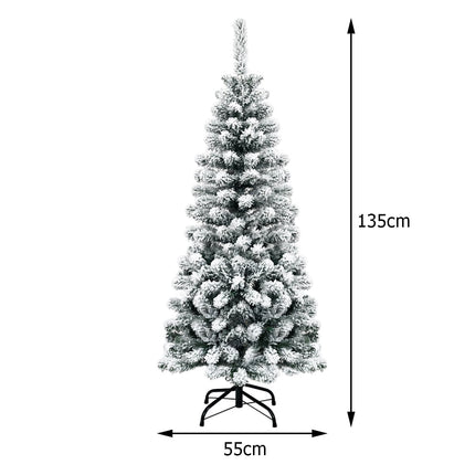 135 cm mākslīgā Ziemassvētku eglīte zīmuļa formā ar sniegu, 150 gaismas diodes