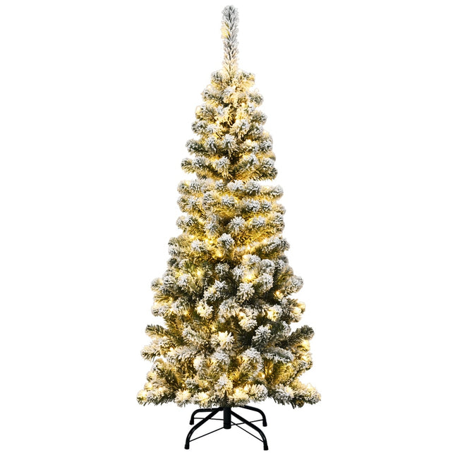 135 cm mākslīgā Ziemassvētku eglīte zīmuļa formā ar sniegu, 150 gaismas diodes