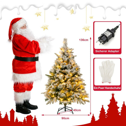 136 cm mākslīgā Ziemassvētku eglīte ar sniegu un 150 silti baltām LED gaismiņām, zaļa