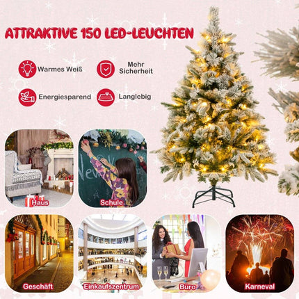 136 cm mākslīgā Ziemassvētku eglīte ar sniegu un 150 silti baltām LED gaismiņām, zaļa