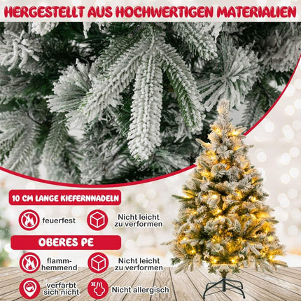 136 cm mākslīgā Ziemassvētku eglīte ar sniegu un 150 silti baltām LED gaismiņām, zaļa