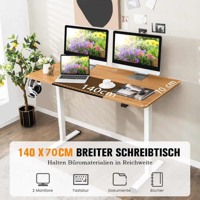 140 x 70 cm elektriski augstumā regulējams rakstāmgalds, dabīgs