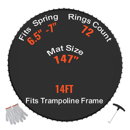 14ft Round Trampoline Replacement Mat, 72 V-Rings, 6.5–7 In