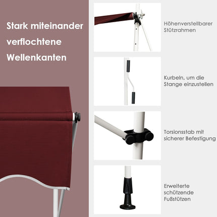 150 cm regulējama balkona markīze, UV izturīga, sarkana