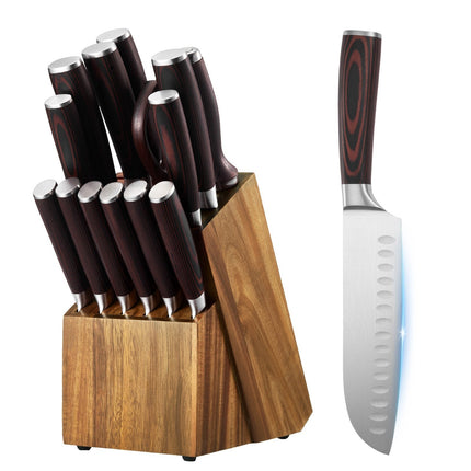 15-Piece Kitchen Knife Set with Block and Sharpener