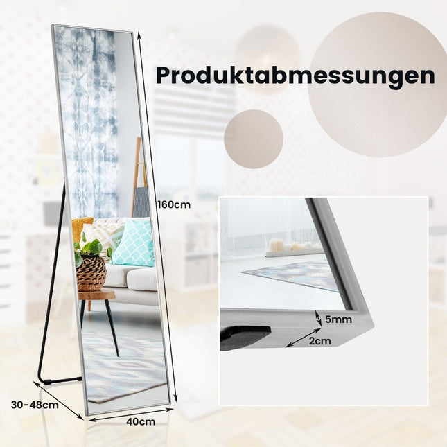 160 x 40 cm pilna garuma spogulis 2 vienā stāvspogulis un sienas spogulis, kas izgatavots no triecienizturīga stikla sudraba krāsā