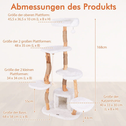 168 cm kaķu māja ar platformām, alu un sizala stabiem