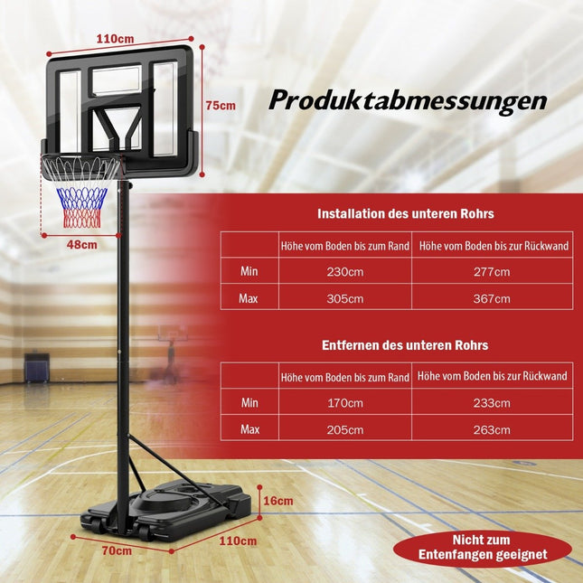 170-305 cm augstumā regulējams basketbola statīvs āra basketbola grozam ar statīvu