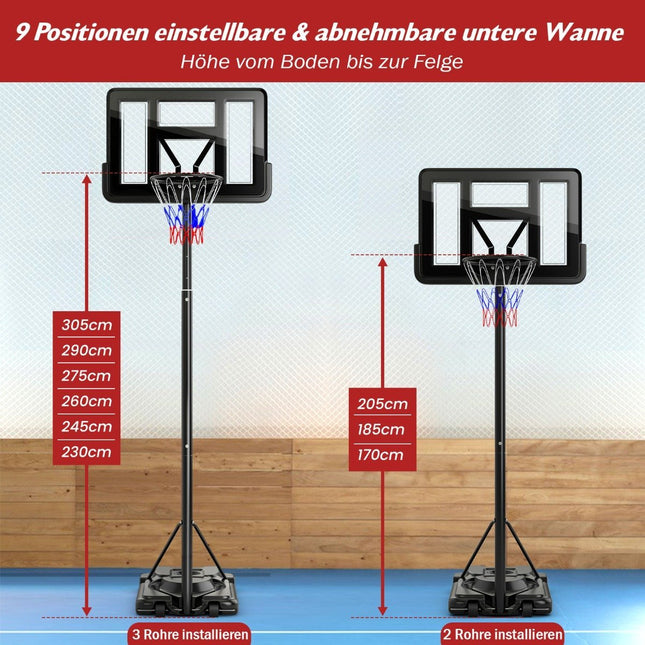 170-305 cm augstumā regulējams basketbola statīvs āra basketbola grozam ar statīvu
