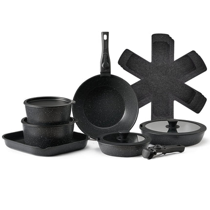 17-Piece Pots and Pans Set, Granite Nonstick, Detachable Handle