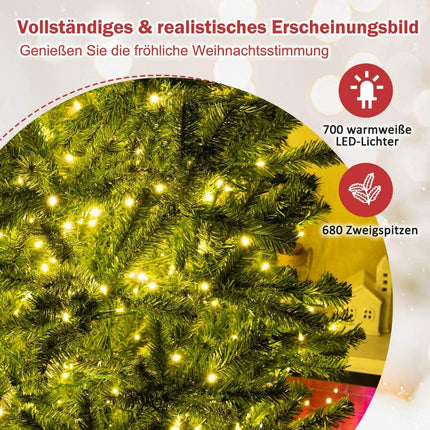 180 cm mākslīgā Ziemassvētku eglīte ar 700 LED gaismiņām