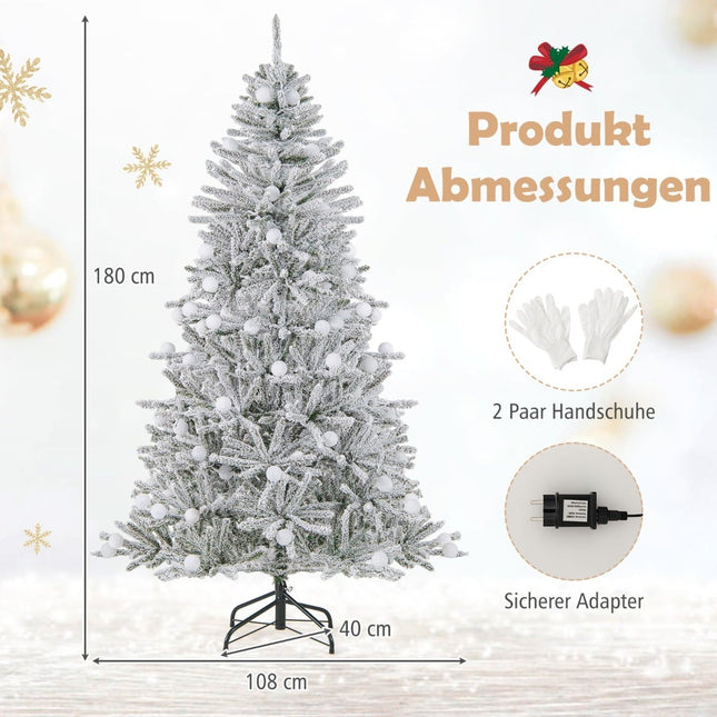 180 cm sniega klāta mākslīgā Ziemassvētku eglīte, 250 LED diodes