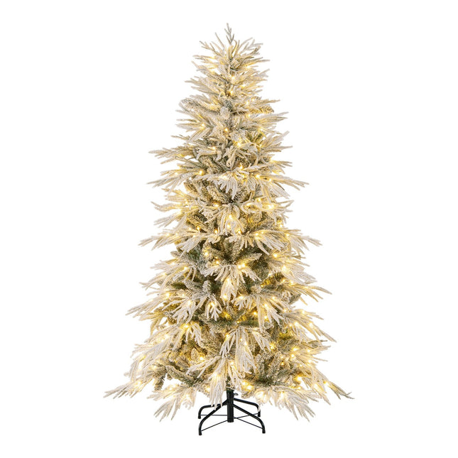 180 cm sniega kupenu klāta iepriekš iedegta Ziemassvētku eglīte, 250 LED diodes
