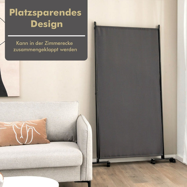 180 cm augsts telpas sadalītājs uz riteņiem, salokāms aizslietnis ar 3 brīvi kombinējamiem paneļiem, pelēks