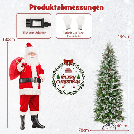 190 cm mākslīgā Ziemassvētku eglīte ar gaismiņām un sniegu, mākslīgā Ziemassvētku eglīte mājām, zaļa + balta
