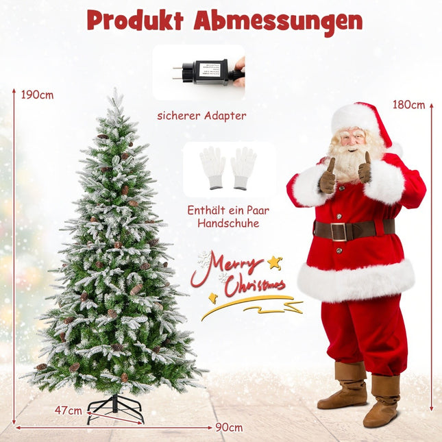 190 cm iepriekš apgaismota sniegota Ziemassvētku eglīte ar LED gaismiņām