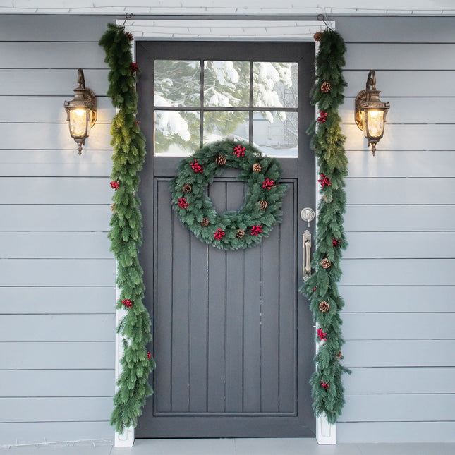 Artificial Christmas garland with pine cones and berries, 1.9M