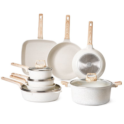 19-Piece Nonstick Granite Cookware Set, Induction, White