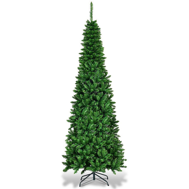 200 cm šaura Ziemassvētku eglīte ar silti baltām gaismas diodēm, mākslīgā Ziemassvētku eglīte, zaļa