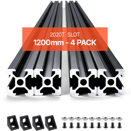 2020 T-Slot Aluminum Extrusion, 4 Pack 1200mm Black