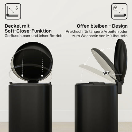 20L Pedal Trash Bin, Soft-Close Lid, Black Metal