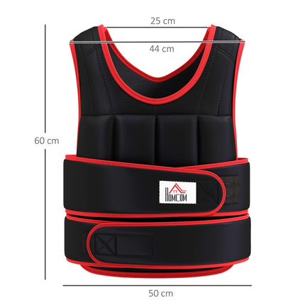 20 kg treniņu veste, svara veste ar dubultām siksnām, regulējama, spēka treniņiem, fitnesam, oksforda, metāls, smilšu krāsas, melna + sarkana, 60 x 50 cm