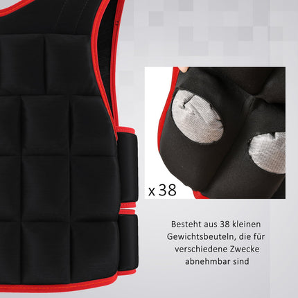 20 kg treniņu veste, svara veste ar dubultām siksnām, regulējama, spēka treniņiem, fitnesam, oksforda, metāls, smilšu krāsas, melna + sarkana, 60 x 50 cm