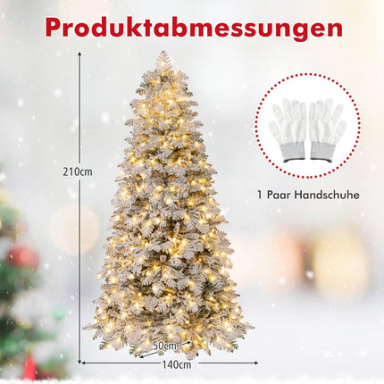 210 cm mākslīgā Ziemassvētku eglīte ar sniegotām LED gaismiņām