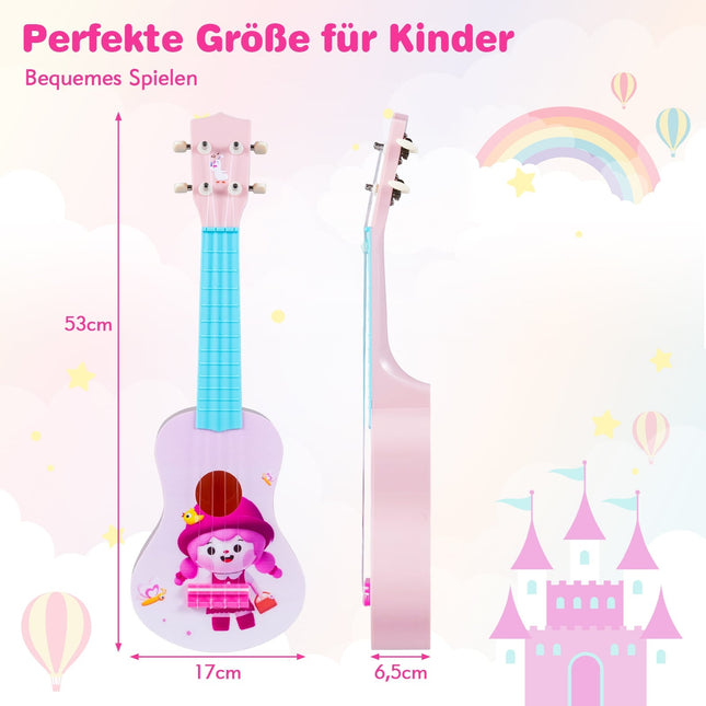 21 collu rozā ukulele bērniem, neilona stīgas, piemērota iesācējiem