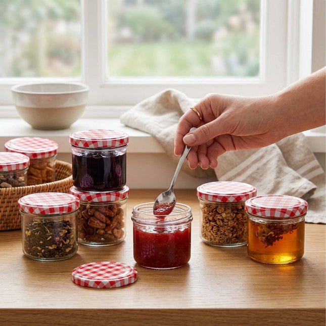 220ml Jam Jars, Airtight Twist-Off Lids, Red-White