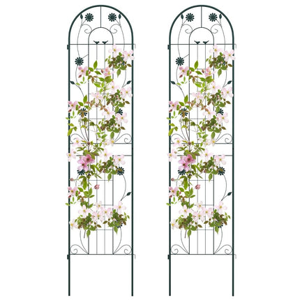 220 x 50 cm Set of 2 Metal Trellis for Plugging Decorative Garden Fence Freestanding Trellis Green
