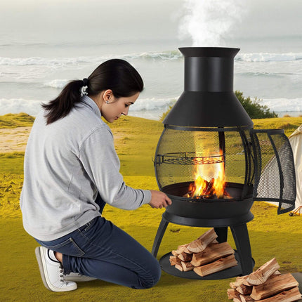 22-Inch Iron Wood-Burning Chiminea Fire Pit With Grill