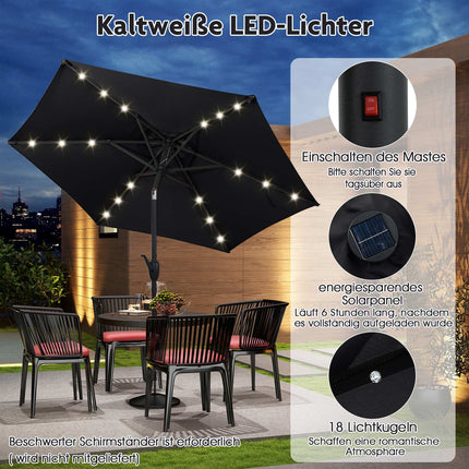 230 cm melns terases saulessargs ar LED saules gaismām