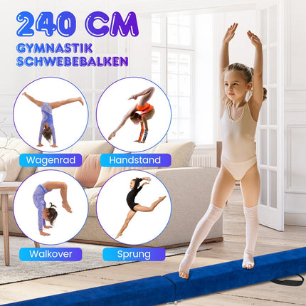 240 cm saliekams vingrošanas līdzsvara baļķis - zils, pārnēsājams