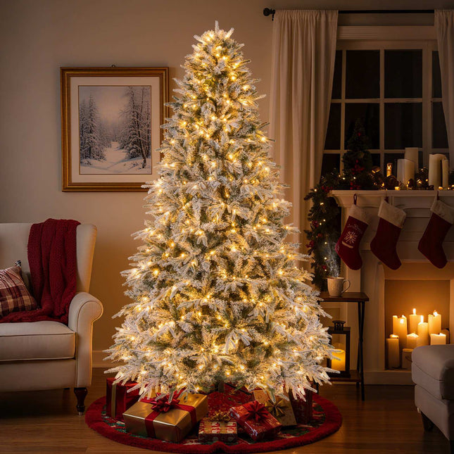 240 cm sniega klāta mākslīgā Ziemassvētku eglīte, 460 LED diodes