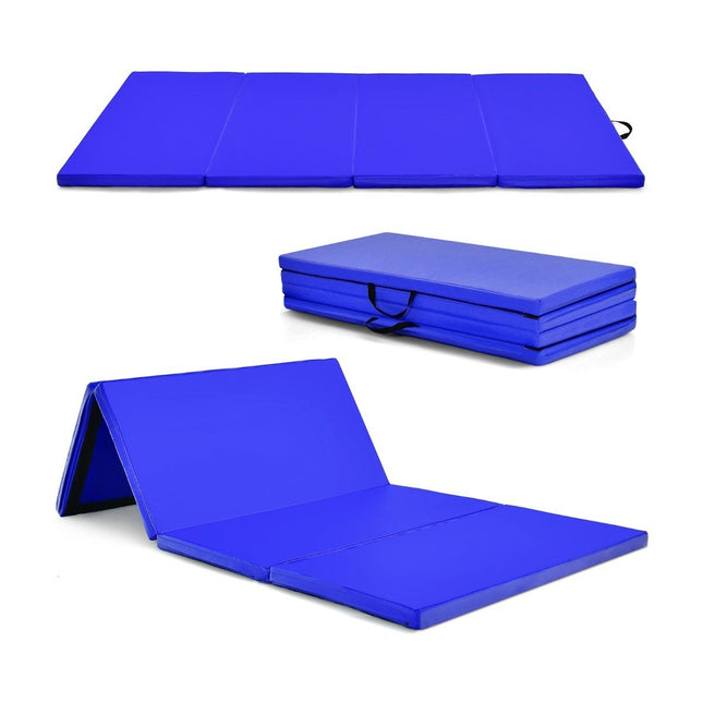 240 x 120 x 5 cm salokāms vingrošanas paklājiņš ar Velcro stiprinājumu un 2 pārnēsāšanas rokturiem, zils