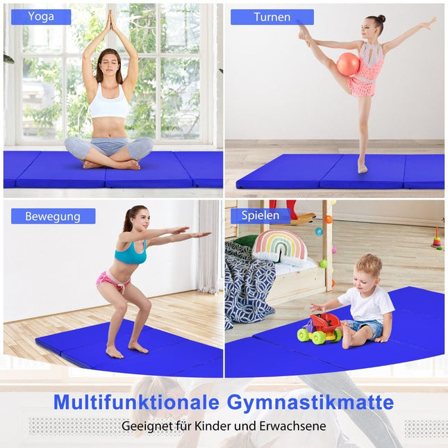 240 x 120 x 5 cm salokāms vingrošanas paklājiņš ar Velcro stiprinājumu un 2 pārnēsāšanas rokturiem, zils