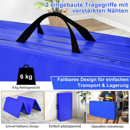 240 x 120 x 5 cm salokāms vingrošanas paklājiņš ar Velcro stiprinājumu un 2 pārnēsāšanas rokturiem, zils