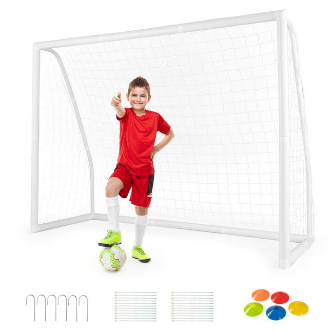 245 x 180 cm futbola vārti ar augstas izturības tīklu un 6 zemes radzēm, laikapstākļiem izturīgi vārti, futbola treniņi