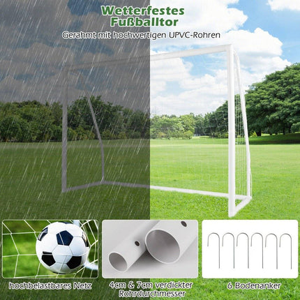 245 x 180 cm futbola vārti ar augstas izturības tīklu un 6 zemes radzēm, laikapstākļiem izturīgi vārti, futbola treniņi