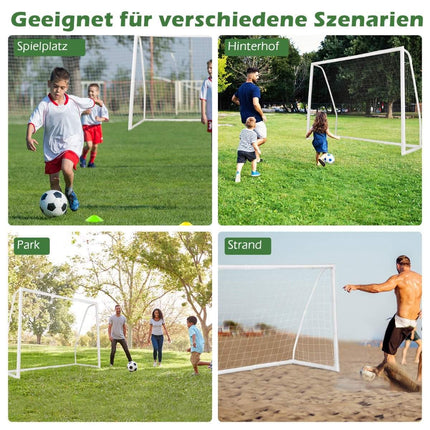 245 x 180 cm futbola vārti ar augstas izturības tīklu un 6 zemes radzēm, laikapstākļiem izturīgi vārti, futbola treniņi