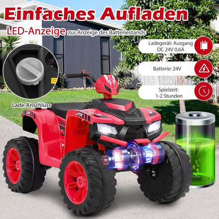 24 V elektriskais bērnu kvadracikls ar bezvadu savienojumu, elektriskais kvadracikls, sarkans
