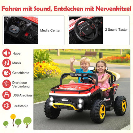 24 V bērnu elektriskais braucamrīks, 2 sēdvietas, tālvadība, sarkans