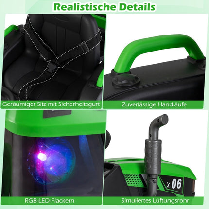 24V bērnu elektriskais traktors ar piekabi, LED, mūzika, zaļš