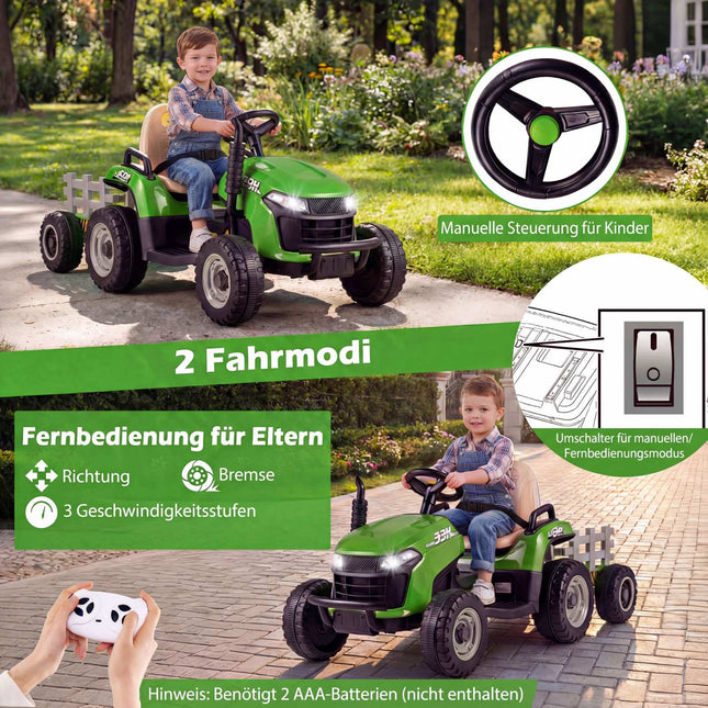 24 V bērnu elektriskais traktors ar piekabi un tālvadības pulti