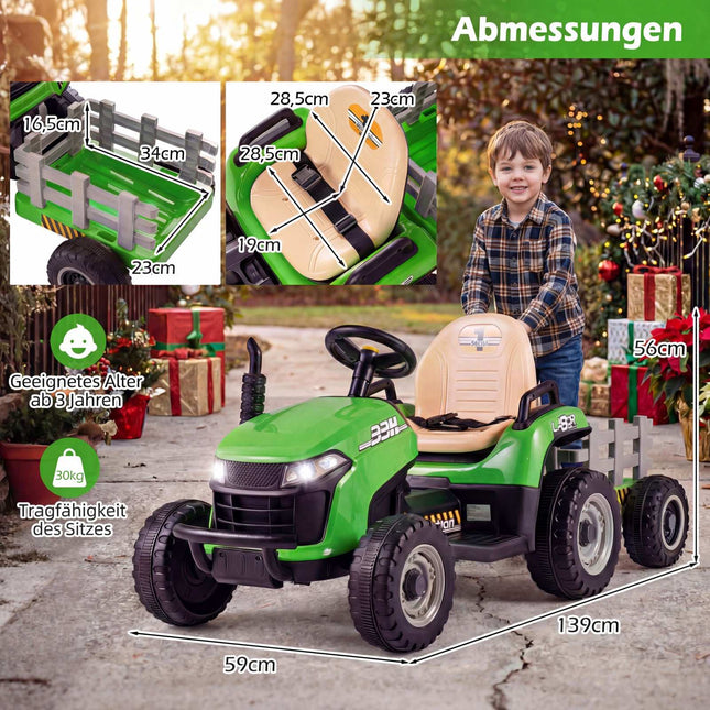 24 V bērnu elektriskais traktors ar piekabi un tālvadības pulti