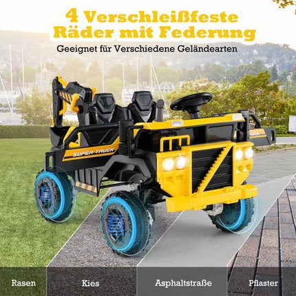24 V bērnu ekskavators ar tālvadības pulti, 4WD, dzeltens