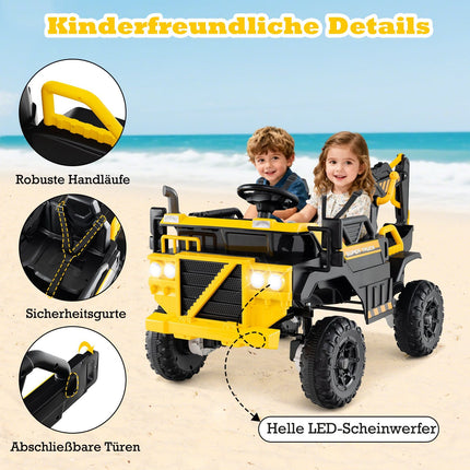 24 V bērnu ekskavators ar tālvadības pulti, 4WD, dzeltens
