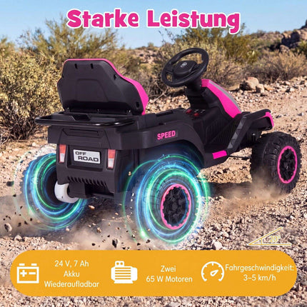 24 V rozā bērnu elektriskais traktors ar tālvadības pulti un piekabi