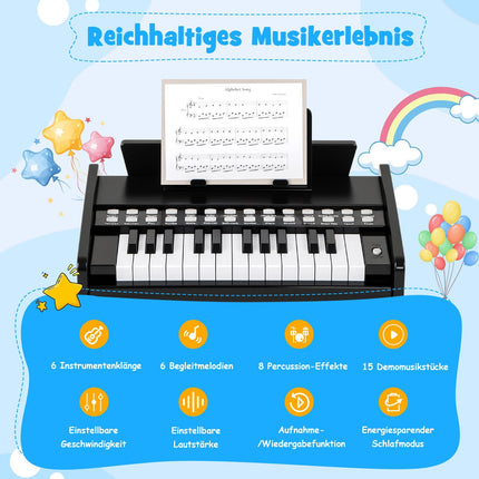25 taustiņu bērnu digitālās klavieres - regulējams ātrums, melnas